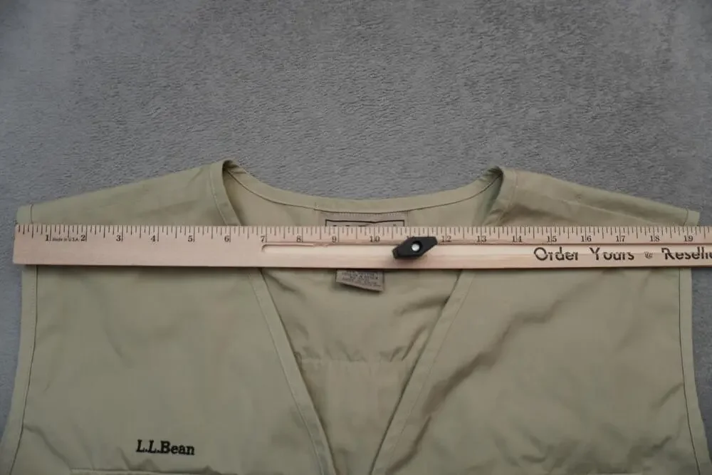 LL Bean Vest Mens XL Beige Canvas Multi Pocket Fishing Travel Outdoor Utility